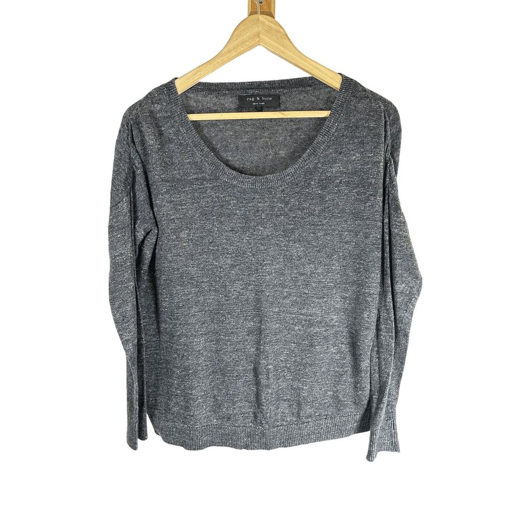 Rag‎ & Bone Womens Oversize 100% Linen Sweater Top in Charcoal Gray XS GUC